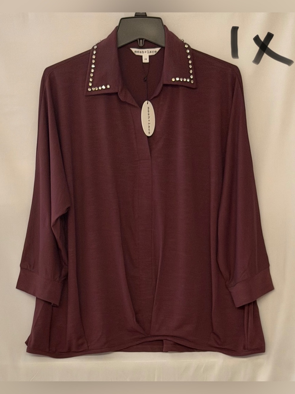 wash+lace Stud-Trim Button-Down Shirt in Plum